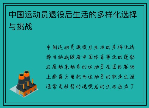 中国运动员退役后生活的多样化选择与挑战